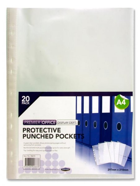 PREMIER OFFICE PKT.20 A4 PUNCHED POCKETS