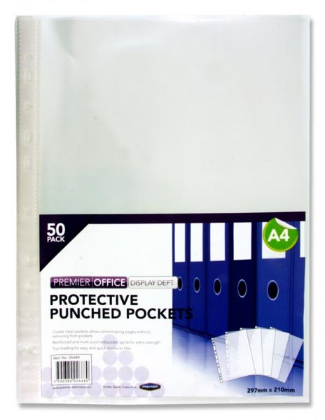 PREMIER OFFICE PKT.50 A4 PUNCHED POCKETS