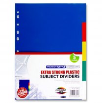 PREMIER OFFICE A4 PP EXTRA STRONG COLOURED SUBJECT DIVIDERS - 5 PART