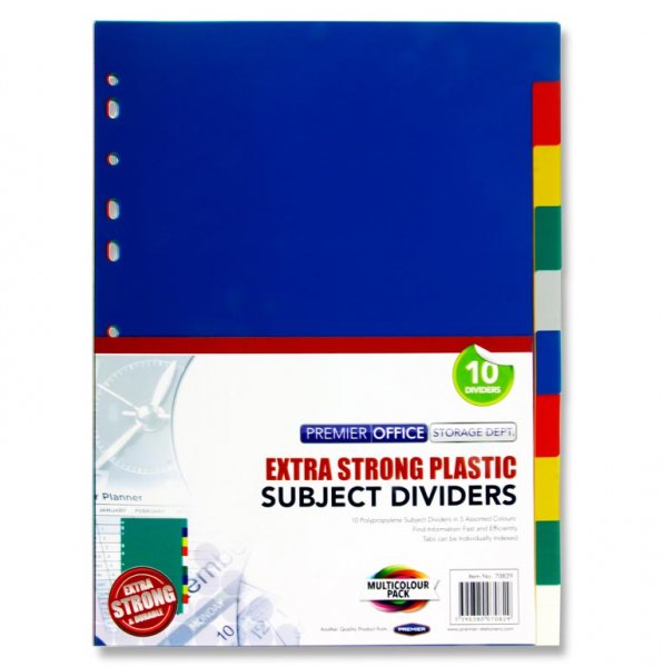 PREMIER OFFICE A4 PP EXTRA STRONG COLOURED SUBJECT DIVIDERS - 10 PART