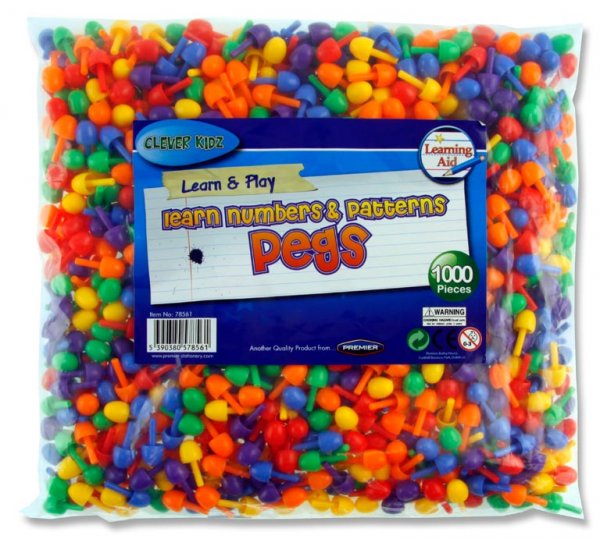 CLEVER KIDZ BAG 1000 COLOURED PEGS FOR PEG BOARDS