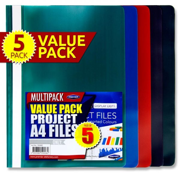 PREMIER OFFICE PKT.5 A4 ASST COLOURS PROJECT FILES