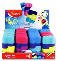 MAPED DUO CONNECT TWIN HOLE SHARPENER & ERASER - COLORFUL 3 ASST CDU