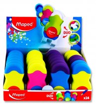 MAPED DUO CONNECT TWIN HOLE SHARPENER & ERASER - COLORFUL 3 ASST CDU