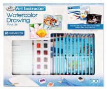 ART INSTRUCTOR 30pce 2 PROJECT ART SET - WATERCOLOUR DRAWING