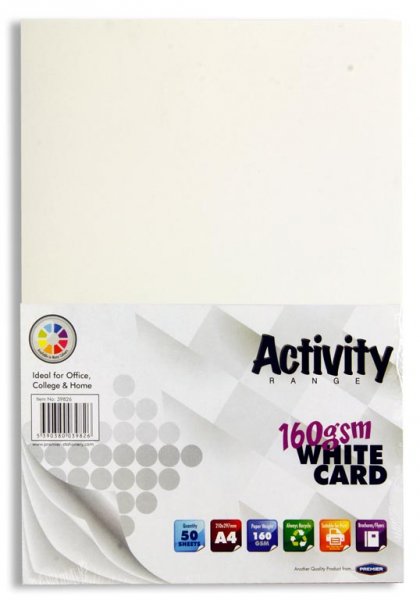 PREMIER ACTIVITY A4 160gsm CARD 50 SHEETS - WHITE