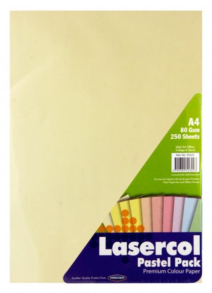 LASERCOL A4 80gsm COLOUR PAPER 1/2 REAM - PASTEL
