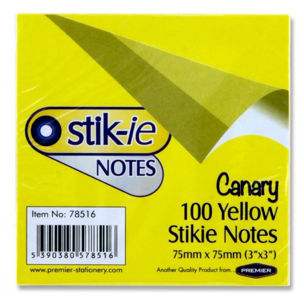 STIK-IE NOTES 75x75mm - YELLOW