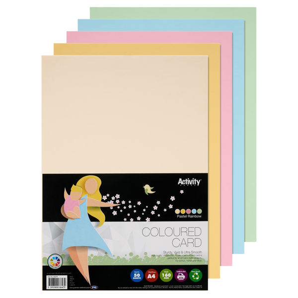 PREMIER ACTIVITY A4 160gsm CARD 50 SHEETS - RAINBOW PASTEL