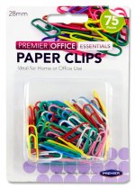 PREMIER OFFICE CARD 75 28mm COLOURED PAPER CLIPS