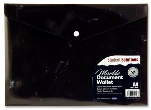 STUDENT SOLUTIONS A4 BUTTON DOCUMENT WALLET - MARBLE 2 ASST.