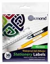 ORMOND PKT.36 45x12mm WATERPROOF SELF ADHESIVE STATIONERY LABELS