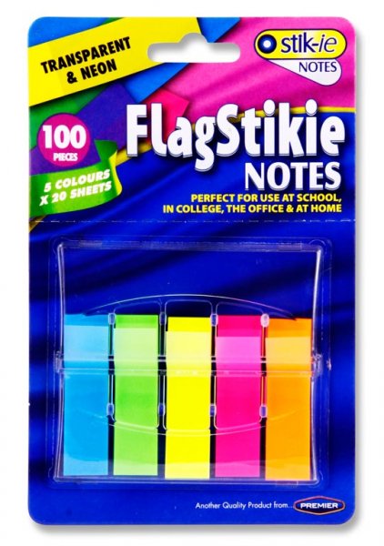 STIK-IE NOTES 5x20 SHEET POP UP FLAG PAGE MARKERS - NEON