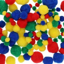 CRAFTY BITZ PKT.100 ASST SIZES POM POMS - PRIMARY