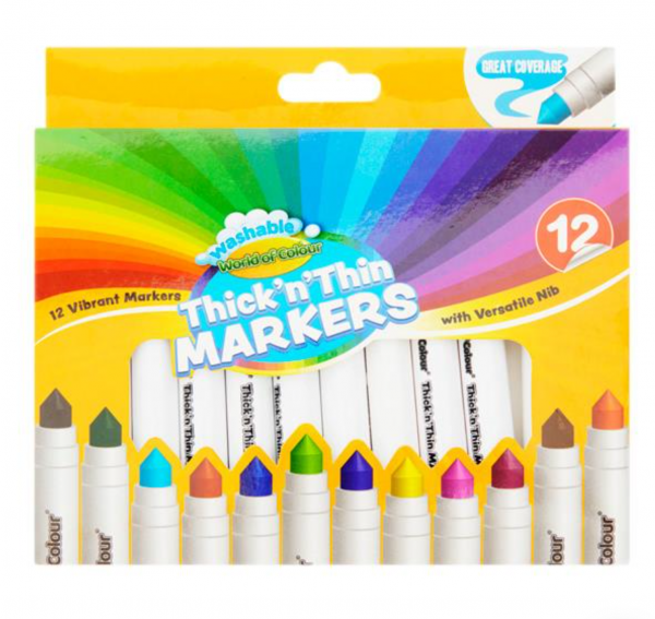 Woc Pkt.12 Washable Thick'n'thin Markers