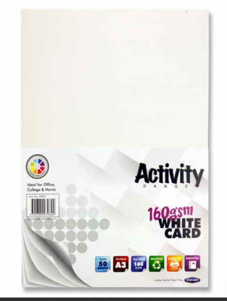 Premier Activity A3 160gsm Card 50 Sheets - White