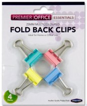 Premier Office Card 4 25mm Binder Clips - Coloured