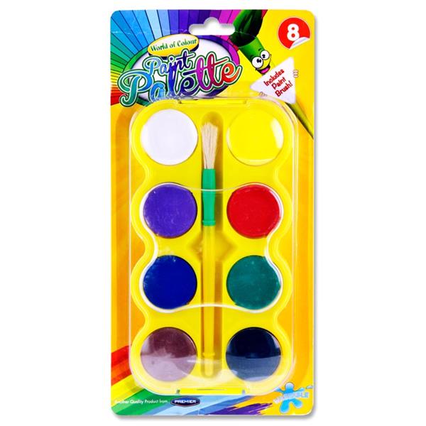 Woc 8 Colour Watercolour Paint Palette Set With Brush