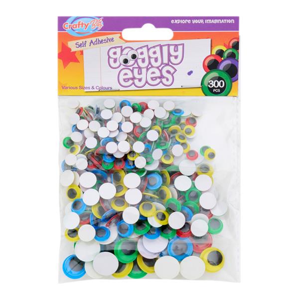 Crafty Bitz Pkt.300 Goggly Eyes - Coloured-3 sizes