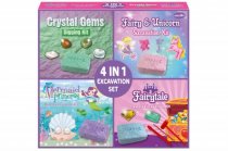 4 in 1 Excavation Set Crystal Gems, Mermaid Princess, Fairy & Unicorn, Fairytale Jewels