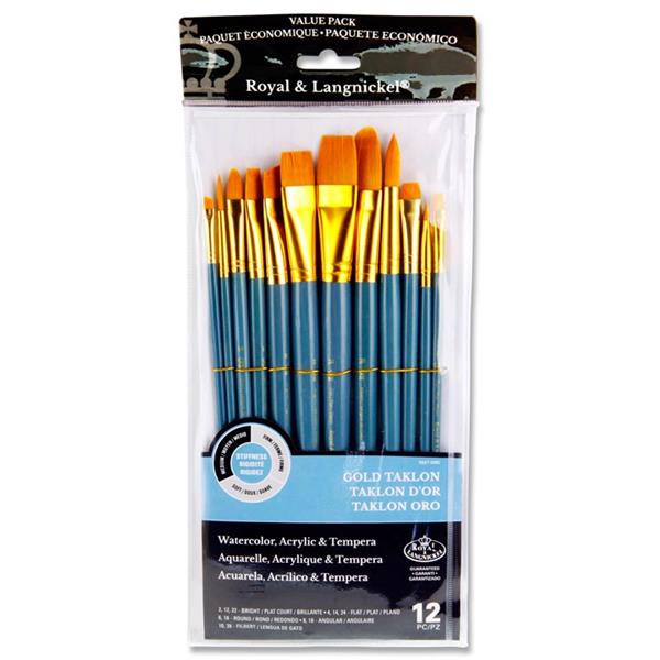 12pce Short Handle Brush Set In Wallet - Medium Gold Taklon