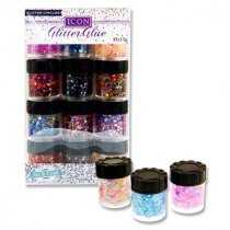 Icon Craft 12x15g Glitter Glue Pots - Vibrant Colours