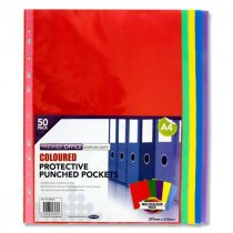 Premier Office A4 Pkt.50 Punched Pockets - Coloured