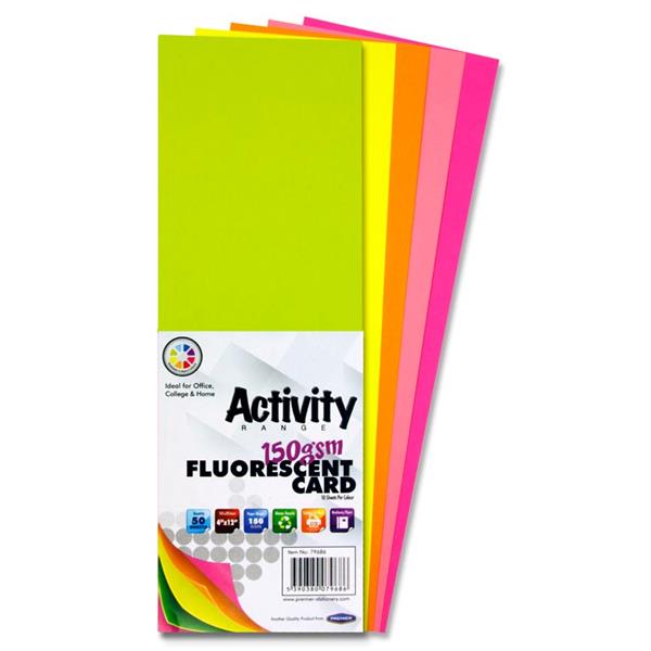 Premier Activity 4"x12" 150gsm Card 50 Sheets - Fluorescent