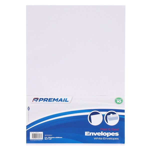 Pkt.10 C4 Peel & Seal Envelopes - White