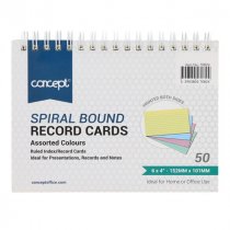 Concept Pkt.50 6″X4″ Spiral Ruled Index Cards - Colour