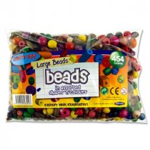 454g Bag Wooden Multicoloured Beads - Large