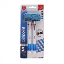 ProScribe -Click Ballpoint 5 Colours ,2pk. Incl attached langyard