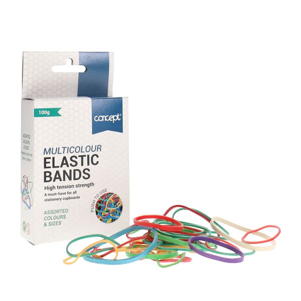 Concept 100g Box Elastic Bands Asst Sizes