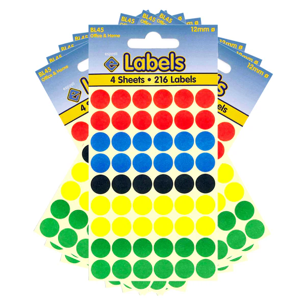 Assorted Coloured Dots 12mm Stickers