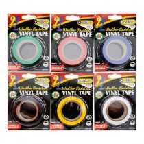 18Mm X 8yds Vinyl Tape Carded 6 Asst