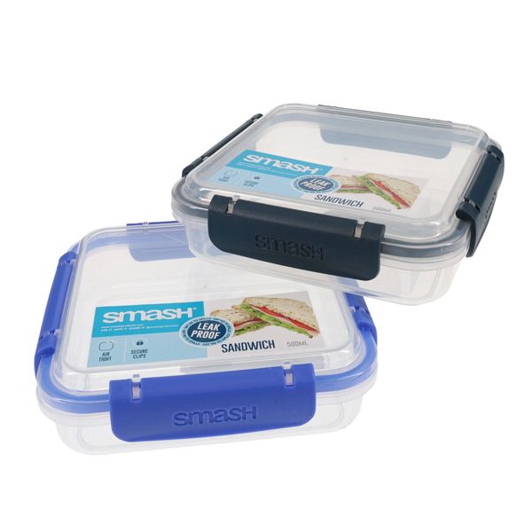 Smash 500ml Leakproof Sandwich Box 2 Asst