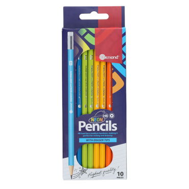 ORMOND PKT. 10 HB RUBBER TIPPED PENCILS- NEON