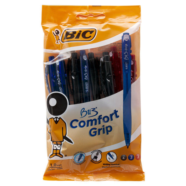 Pkt.10 Comfort Grip Ballpoint Pens Asst