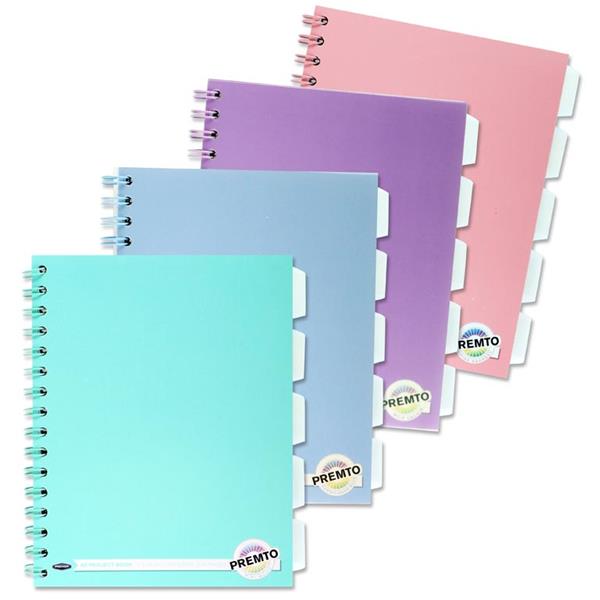 Premto Pastel A5 200pg 5 Subject Wiro Notebook - 4 Asst