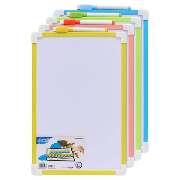 Clever Kidz Magnetic Dry Wipe Whiteboard - 4 Asst