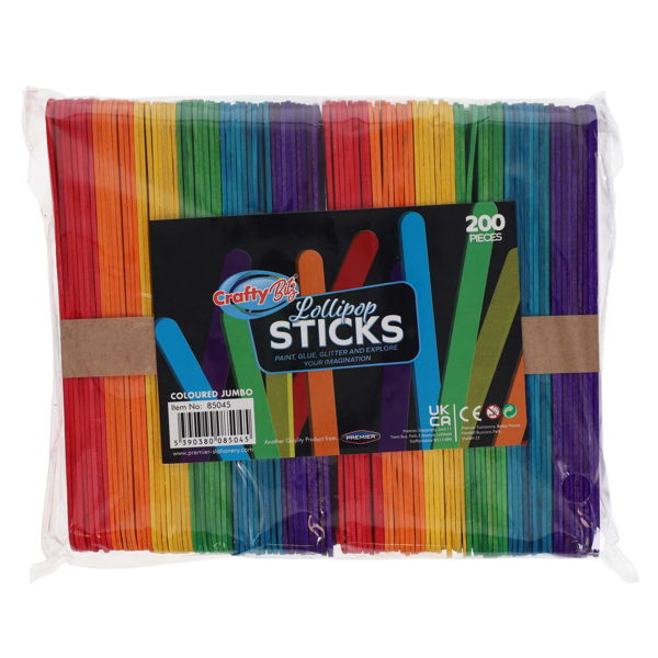 Bag 200 Jumbo Lollipop Sticks-Coloured