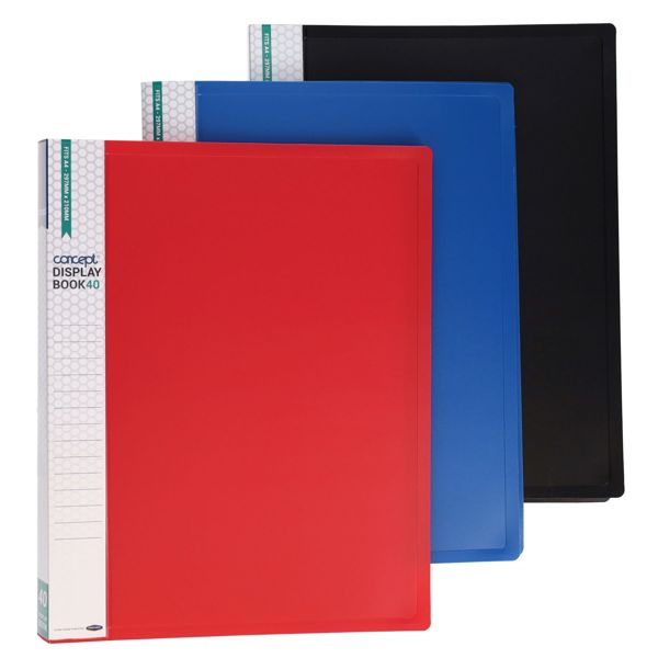 ConceptPkt.3 A4 40 Pocket Display Book Bold - 3 Asst