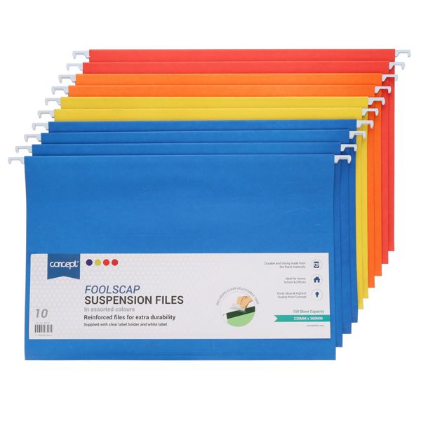 Concept Pkt.10 Foolscap Suspension Files - Coloured