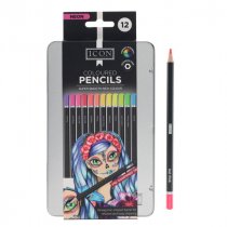 Icon Tin Box 12 Colouring Pencils - Neon