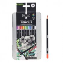 Icon Tin Box 12 Watercolour Pencils - Nature