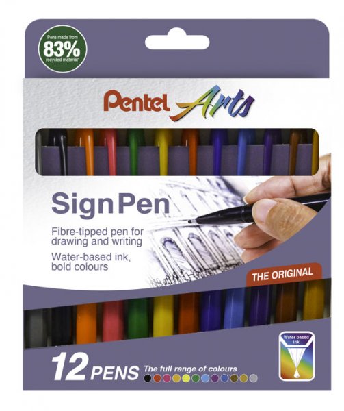 Pentel Arts Pkt.12 Fibre Tipped Sign Pens