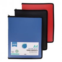 Concept A4 Secure Zip Up Ring Binder - 3 Asst