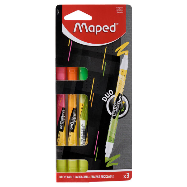 Maped Card 3 Fluo Duo Tip Highlighter Pens - Asst