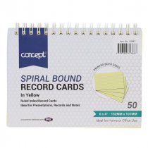 Concept Pkt.50 6"X4" Spiral Bound Record Cards - Yellow