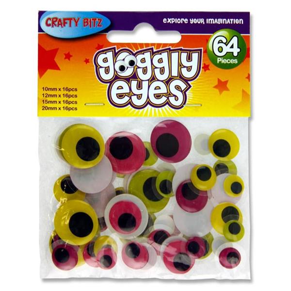 Crafty Bitz Pkt.64 Coloured Self Adhesive Goggly Eyes Asst Sizes